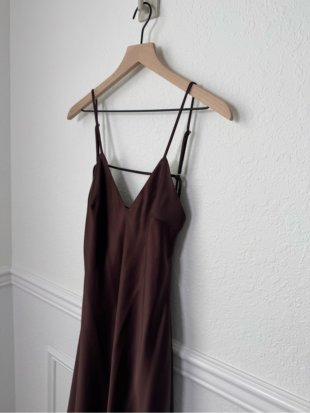 NWT Zara Chocolate Brown Satin Strappy Maxi Dress Size L - Picture 3 of 6